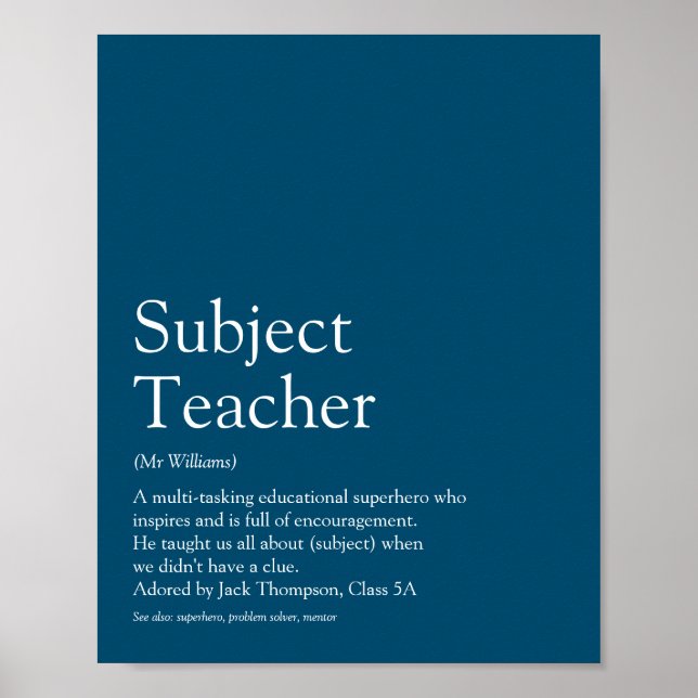 Din Bästa Lärare Definition Typografisk Rolig Blå Poster (Framsidan)