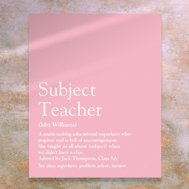 Din bästa lärare har någonsin definierat flickors  poster (Your Best Teacher Ever Definition Girly Pink Poster)