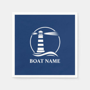 Din båt eller Namn Classic Lighthouse Navy Blue Pappersservett