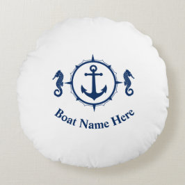 Din båt Namn med sjöhästen ankchor Rund Kudde