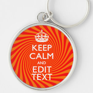 Din Behålla Lugn Swirl på Vibrant Orange Rund Silverfärgad Nyckelring