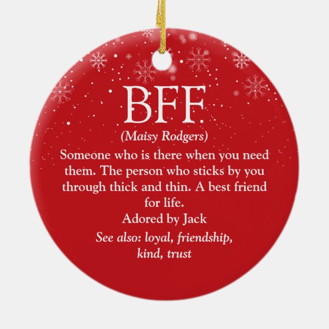 Din BFF Definition Bästa vän snöflingor Röda Julgransprydnad Keramik (Baksidan)