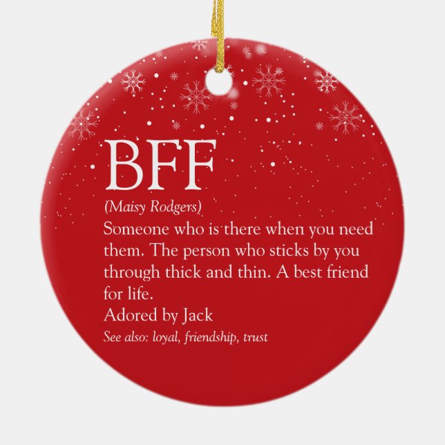 Din BFF-definition, Best Friend Snöflingor Red Julgransprydnad Keramik (Baksidan)
