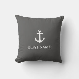 Din Boat Namn Anchor Grått Kudde