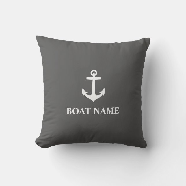 Din Boat Namn Anchor Grått Kudde (Framsida)