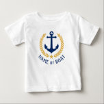 Din Boat Namn Anchor Guld Laurel Löv Star T Shirt<br><div class="desc">En designad sjöbåtsankare i anpassningsbar,  guld stil lager löv och en guld stjärna med och din personlig namn eller båt namn på en vit t-shirt i baby. Flera färg att välja mellan. Gör en underbar gåva.</div>
