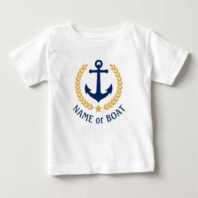 Din Boat Namn Anchor Guld Laurel Löv Star T Shirt (Framsida)