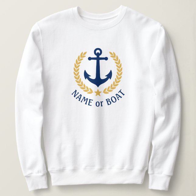 Din Boat Namn Anchor Guld Laurel Star White T Shirt (Design framsida)