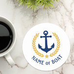 Din Boat Namn Anchor Guld Laurel Star White Underlägg Papper Rund<br><div class="desc">Ett nautiskt tema,  en personlig runt pappert underlägg med din båt namn,  familj namn eller annan önskad text efter behov. Med ett ankare för designad vintage i anpassningsbar,  löv i guld stil och stjärnemblem på vitt eller justera enkelt det primära färg för att passa det aktuella temat.</div>