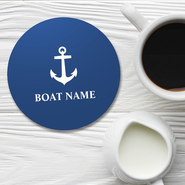 Din Boat Namn ankchor Blue Underlägg Papper Rund (Skapare uppladdad)