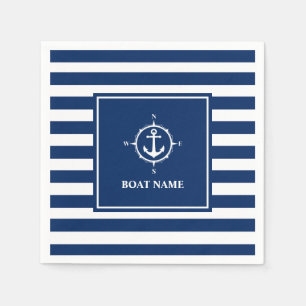 Din Boat Namn Compass Anchor Blue Rand Pappersservett
