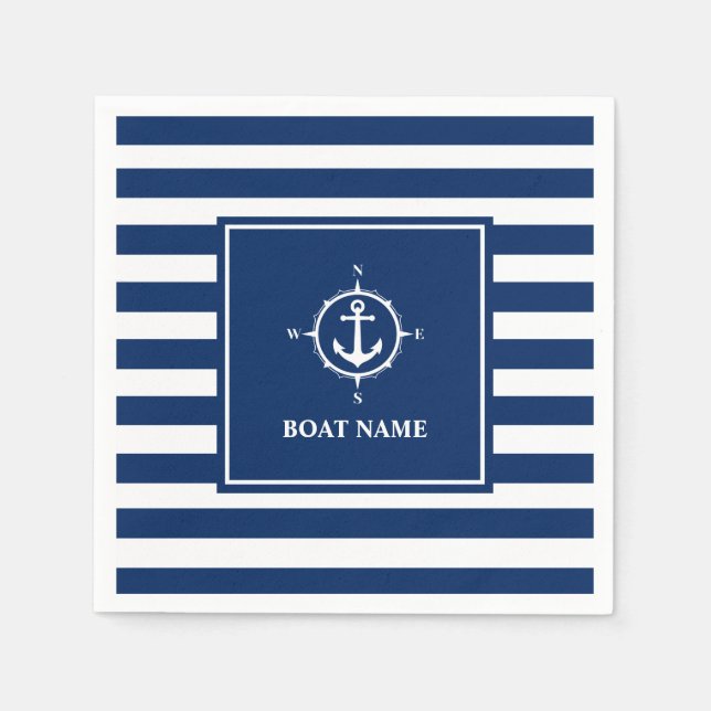Din Boat Namn Compass Anchor Blue Rand Pappersservett (Framsidan)