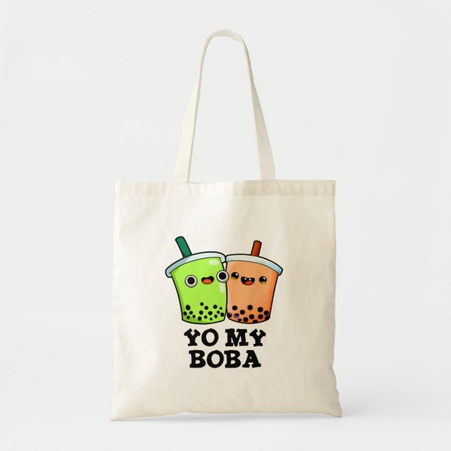 Din Boba Funny Boba Tea Pun Tygkasse (Framsidan)