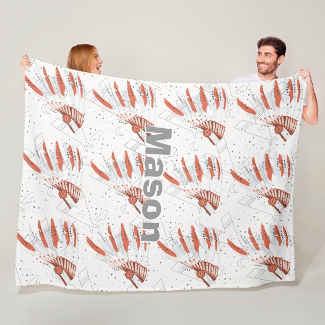 Din boys Namn Room Indian Feather Headdress Tepee Fleecefilt (På plats)