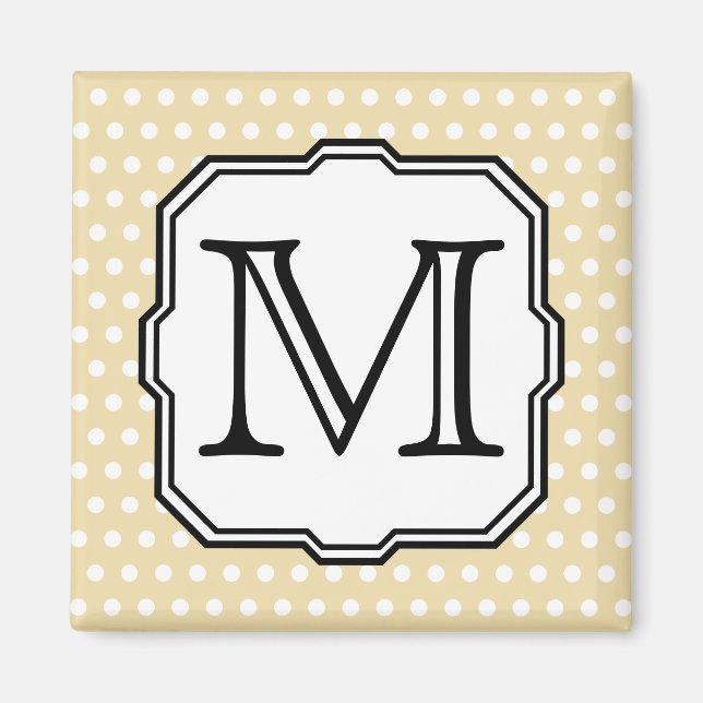 Din Brev. Anpassningsbar Monogram. Beige Polka Dot Magnet (Framsidan)