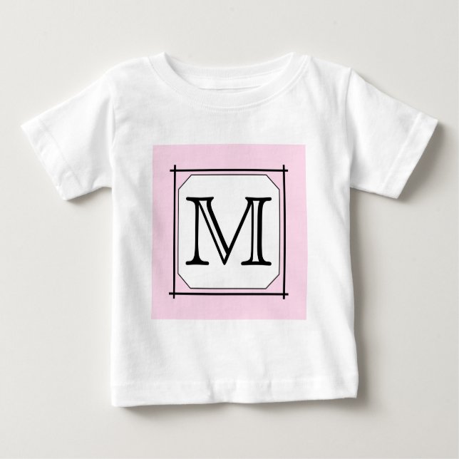 Din Brev. Anpassningsbar Monogram. Rosa Black Whit Tee Shirt (Framsida)