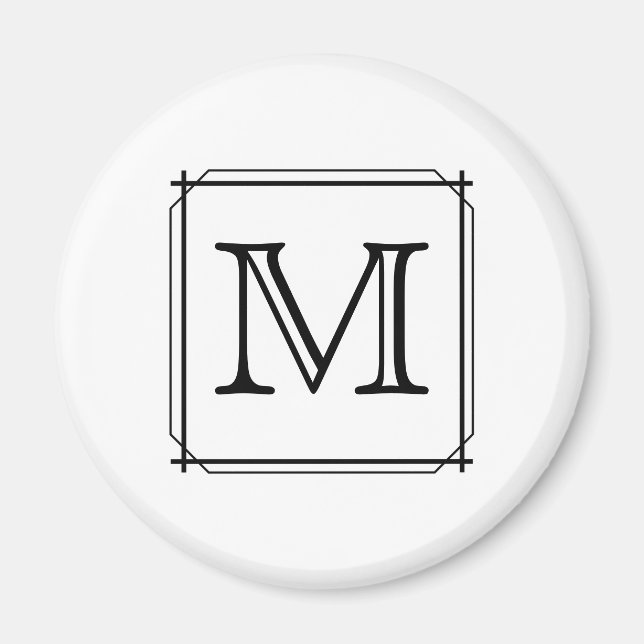 Din Brev. Anpassningsbar Monogram. Svartvit Magnet (Framsidan)