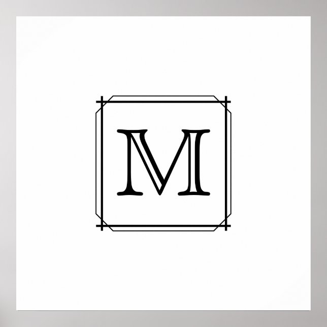 Din Brev. Anpassningsbar Monogram. Svartvit Poster (Framsidan)
