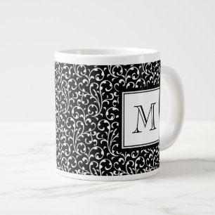 Din Brev. Anpassningsbar Monogram. Svartvita tråd Jumbo Mugg