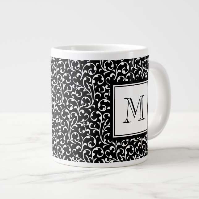Din Brev. Anpassningsbar Monogram. Svartvita tråda Jumbo Mugg (Framsida höger)