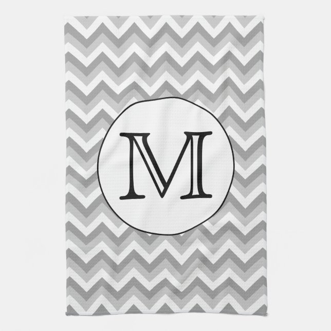 Din Brev. Grått Zigzag Mönster Monogram. Kökshandduk (Vertikal)