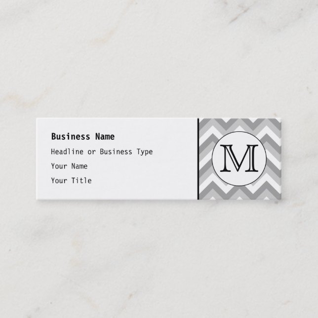 Din Brev. Grått Zigzag Mönster Monogram. Mini Visitkort (Framsida)
