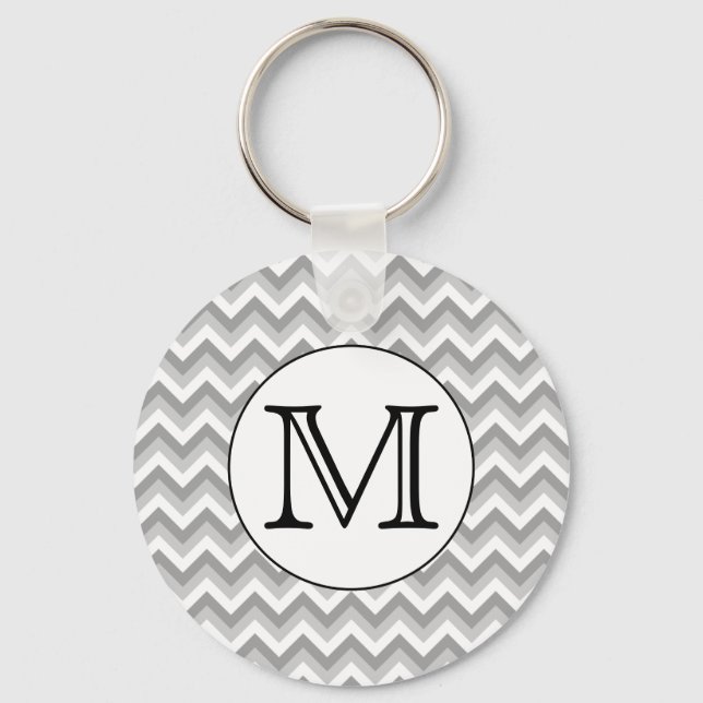 Din Brev. Grått Zigzag Mönster Monogram Nyckelring (Framsida)