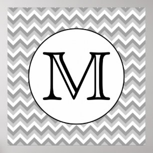 Din Brev. Grått Zigzag Mönster Monogram Poster