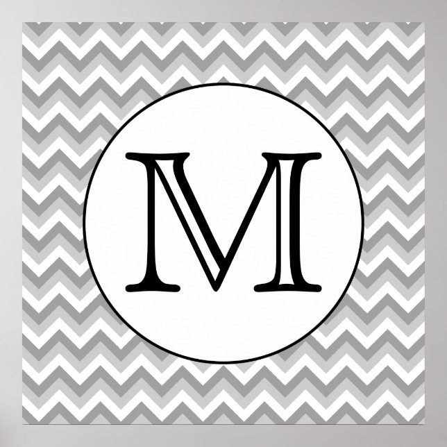 Din Brev. Grått Zigzag Mönster Monogram Poster (Framsidan)