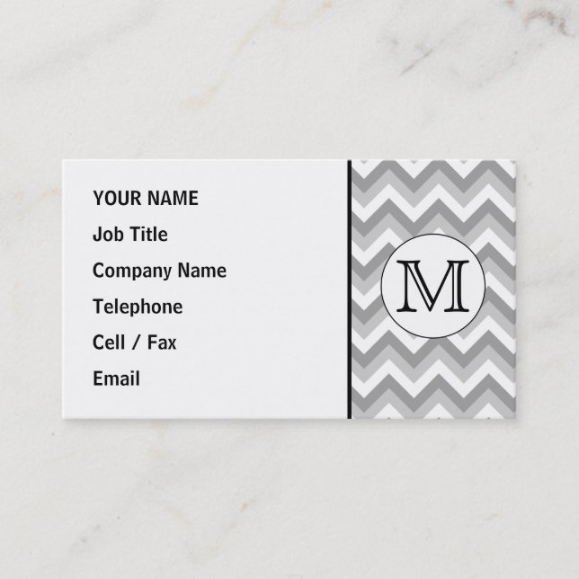 Din Brev. Grått Zigzag Mönster Monogram. Visitkort (Framsida)