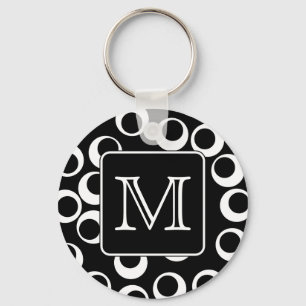Din Brev. Svartvit Monogram. Roligt Mönster Nyckelring