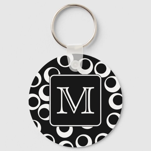 Din Brev. Svartvit Monogram. Roligt Mönster Nyckelring (Framsida)