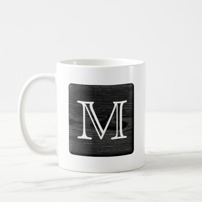 Din brevMonogram. Bild av svart trä Kaffemugg (Vänster)