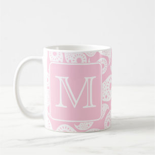 Din brevMonogram. Rosa Paisley modell Kaffemugg