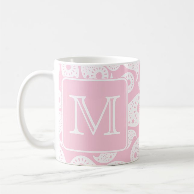Din brevMonogram. Rosa Paisley modell Kaffemugg (Vänster)
