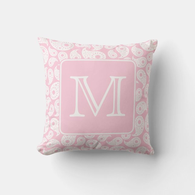 Din brevMonogram. Rosa Paisley modell Kudde (Framsida)