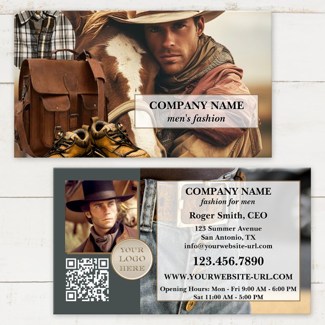 Din Design Herrmode Detaljhandel Visitkort (Men's fashion or country and western business card featuring a collage of your own custom photos)