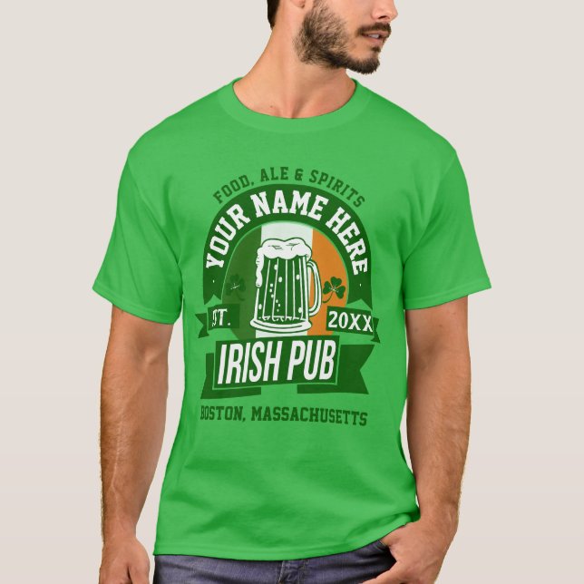 Din egen Irish Pub Logotyp Personlig St paddys day Tee Shirt (Framsida)