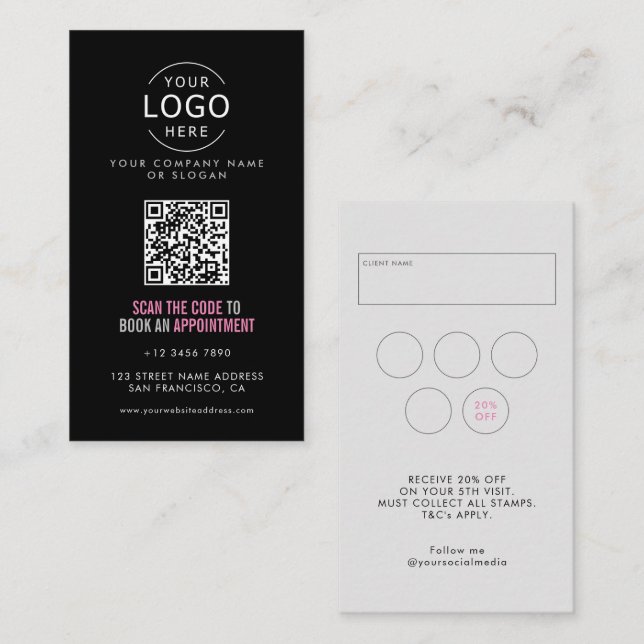 Din egen Logotyp Beauty Salon QR Code Loyalty & Visitkort (Fram/baksida)