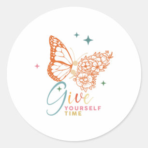 Din egen tid Flower Butterfly Mental Health Medvet Runt Klistermärke
