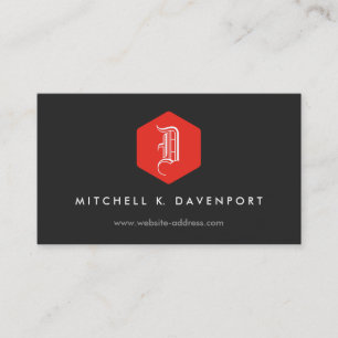 DIN ELEGANT MONOGRAM-LOGOTYP I RED & BLACK VISITKORT