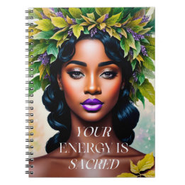 Din energi är Helig Black Woman Botanical Art Anteckningsbok