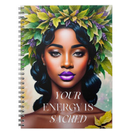Din energi är Helig Black Woman Botanical Art Anteckningsbok