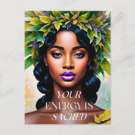 Din energi är Helig Black Woman Botanical Art Vykort