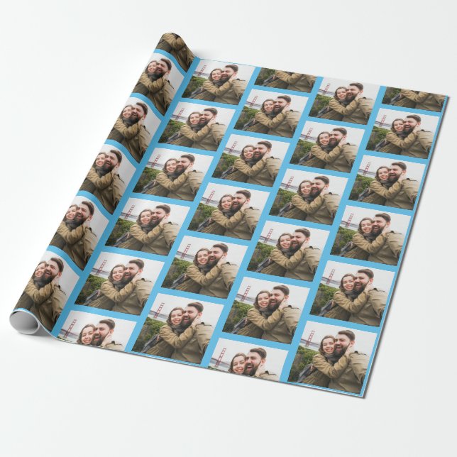 Din Enkla Fotopattern på Blå Personlig Presentpapper (Utrullad)