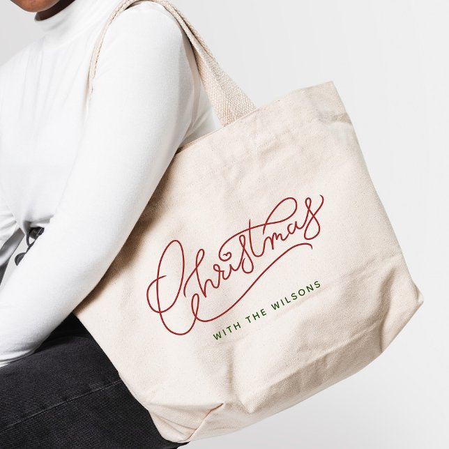 Din familj, Jul Modern Script-familj Namn Jumbo Tygkasse (Spread cheer! Rock the holidays with our personalized family name tote bags 🎄👨‍👩‍👧‍👦)