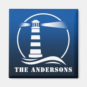 Din familj Namn eller Text Classic Lighthouse Blue Magnet