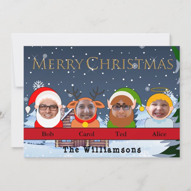 Din familj som Santa Reindeer Elf Plus Angel Photo Julkort (Framsida)