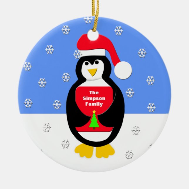 Din familje julprydnad - Penguin Julgransprydnad Keramik (Framsidan)