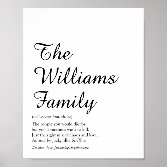 Din Familjedefinition Svart och Vitt Poster (Framsidan)